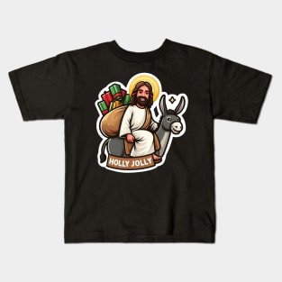 Holly Jolly Jesus Donkey Christmas gifts Kids T-Shirt